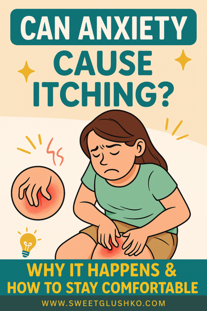 Person scratching a visibly inflamed and red area on their thigh, illustrating how anxiety cause or worsen itchy skin symptoms.