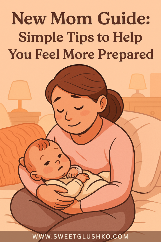 A peaceful new mom cradling her baby in a cozy room, capturing the warmth and tenderness of early motherhood.