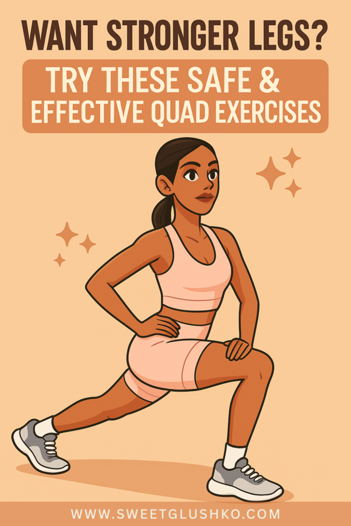 Athletic woman in a lunge position wearing a light pink workout outfit, representing quad-strengthening exercises and lower body fitness benefits.