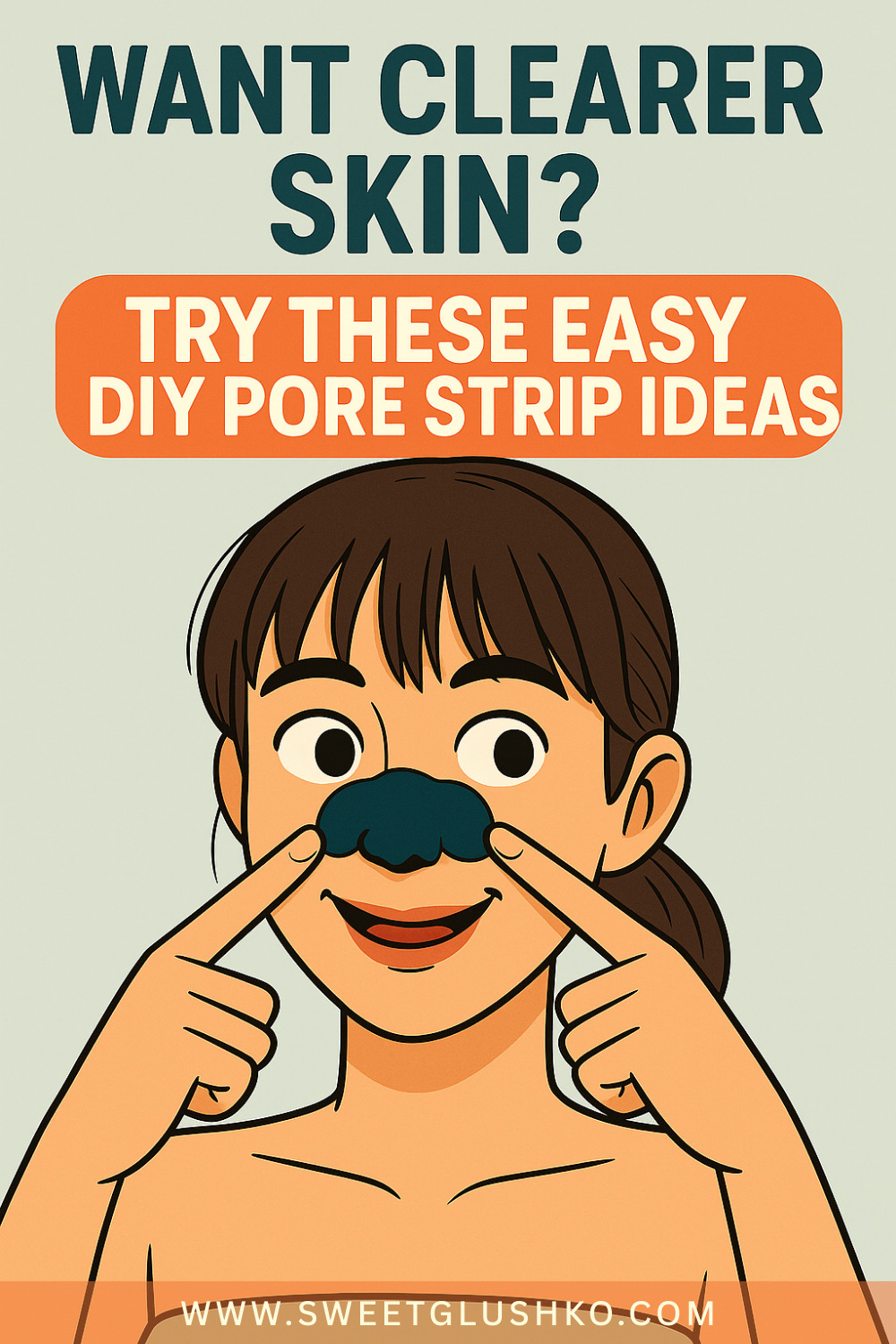 Smiling girl applying a DIY pore strip on her nose, showing a fun and simple skincare idea for clearer skin