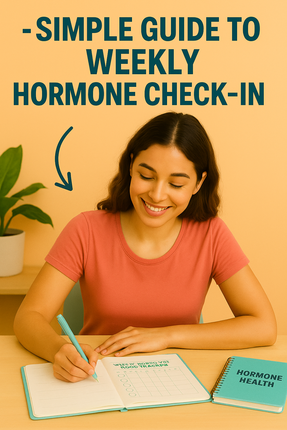 Smiling woman writing in a hormone health journal.