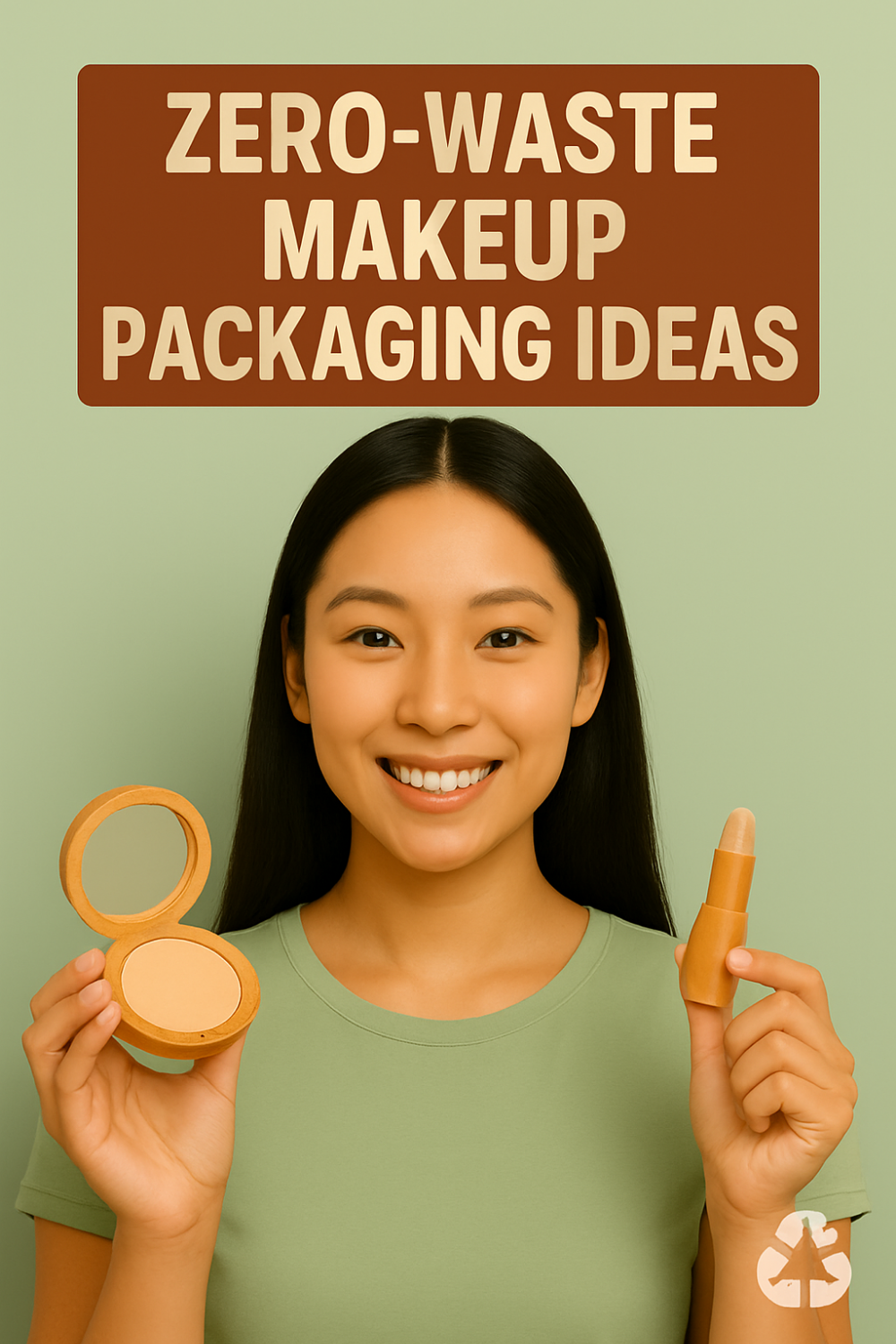 Woman holding a cardboard compact and lipstick under the heading “Zero-Waste Makeup Packaging Ideas.”